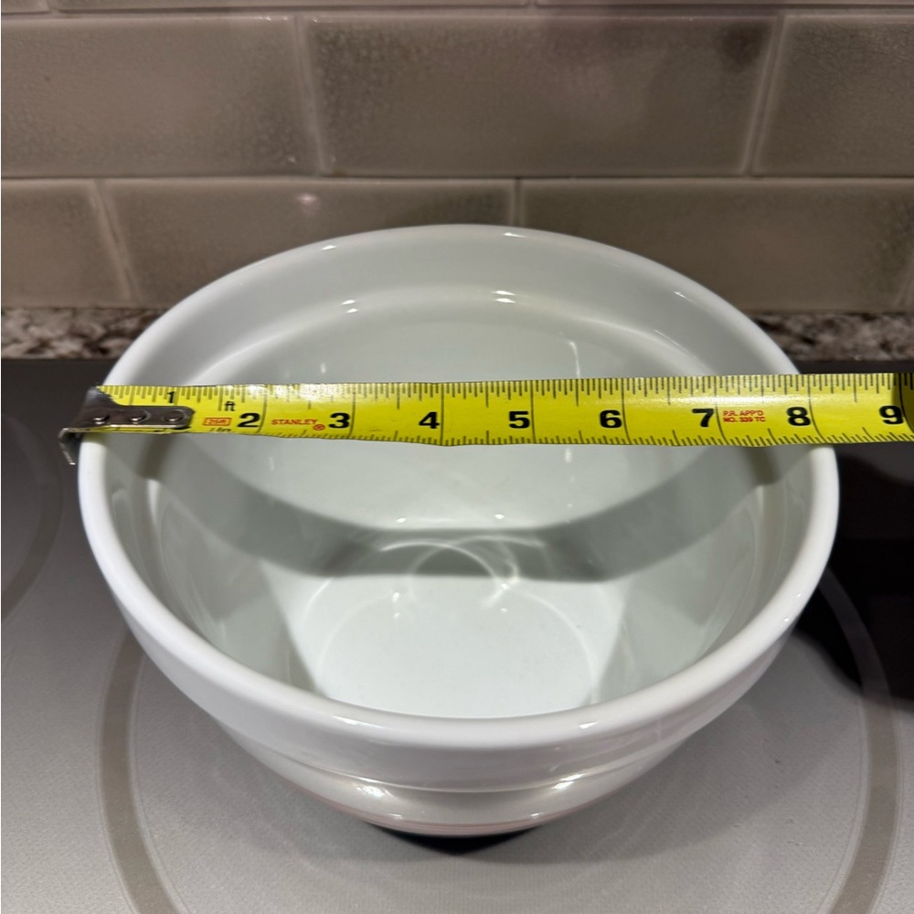 Crate&Barrel Vintage White Ceramic Bowl with Red Stripes